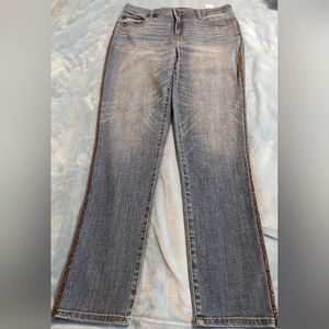 Chico's So Slimming Girlfriend Slim Leg Ankle Jeans Side Seam Beaded Size 2T